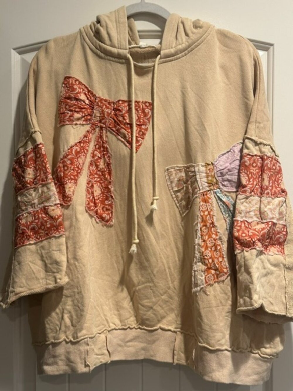 NWOT Blue Velvet Patchwork Bow Hoodie size- MEDIUM
